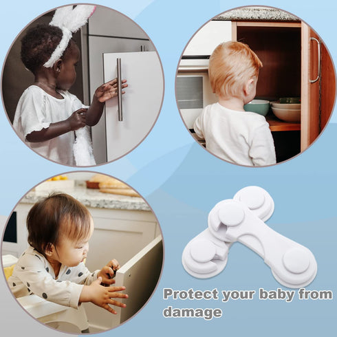 Cabinet Door Locks for Baby Proofing, 4 Pack Adhesive Cabinet Locks for Drawer, Cupboards, Fridge, Child Safety
