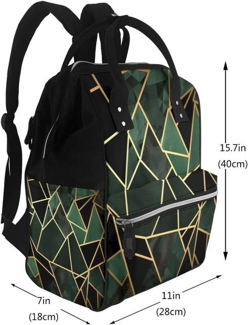FHEDVBN Backpack Mummy Backpacks Daypack black and gold geometric Diaper Bag for Women Multifunction Waterproof for Mom