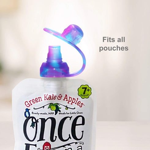 ChooMee SnakPack Reusable Baby Food Pouch Starter Set, 4 CT, 5 oz, Includes 2CT SoftSip Pouch Tops, Green Purple