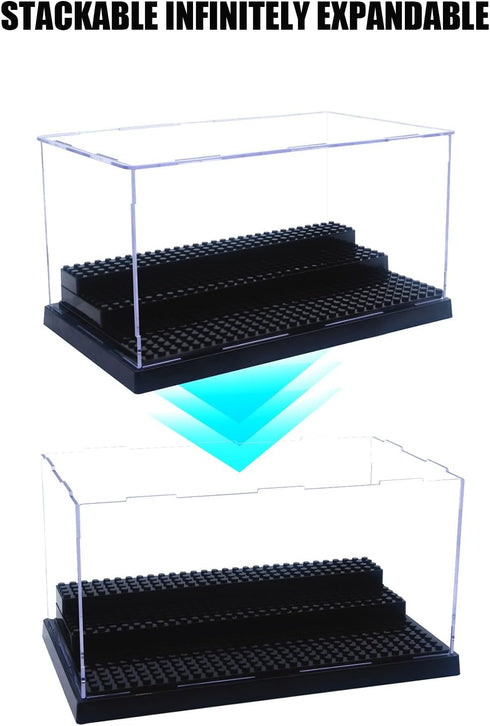 Minifigure Display Case for Action Figures Blocks, Dustproof Acrylic Display Box with 3 Movable Steps for Collection