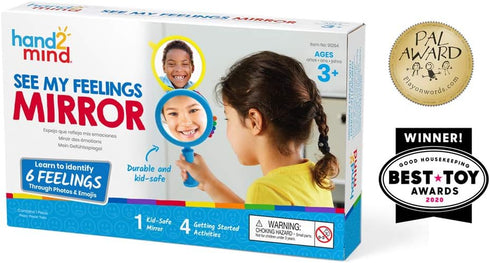 hand2mind Set, Set 4 See My Feelings Mirror, Play Therapy Toys, Mindfulness for Kids, Emotional Regulation Activities