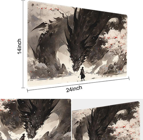 MTG Playmat 24x14in with Free Storage Bags, Non-Slip Backing, Ideal TCG Mouse Pad, Shadow Dragon (No Deck)