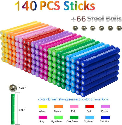 Veatree 206 Pieces Magnetic Building Sticks Blocks - Educational STEM Toys for Kids and Adults