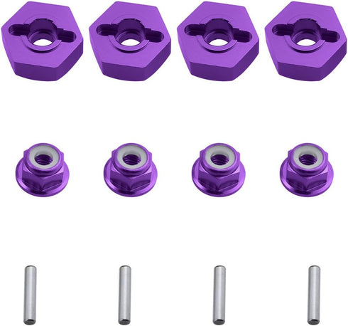 Hobbypark 12mm Aluminum Wheel Hex Drive Hub Adapters (4P) & M4 Locknuts (4P) for RC Car Accessories (Purple)