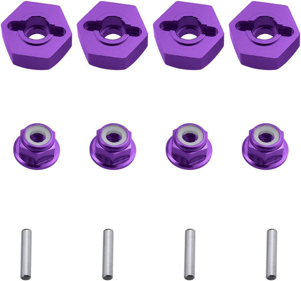 Hobbypark 12mm Aluminum Wheel Hex Drive Hub Adapters (4P) & M4 Locknuts (4P) for RC Car Accessories (Purple)