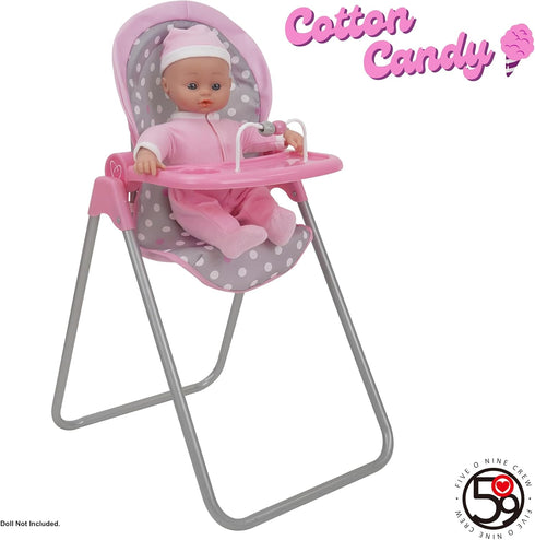 509 21", 3+ Crew: Cotton Candy Pink: Foodie Doll Highchair - Pink, Grey, Polka Dot - for Dolls Up to Sturdy, Kids
