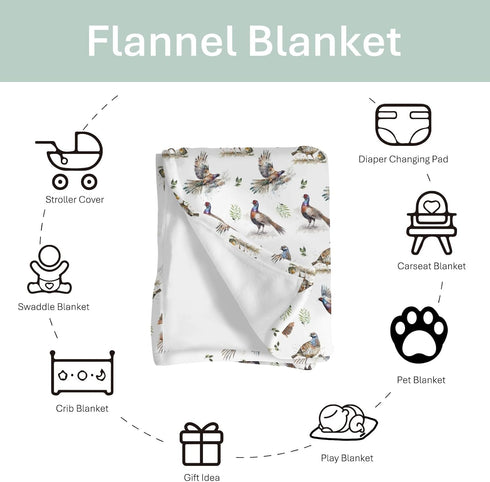 Country 60x80inch Watercolor Pheasant Leaves Baby Blankets for Boy Girl Hunting Pheasants Soft Flannel Swaddle