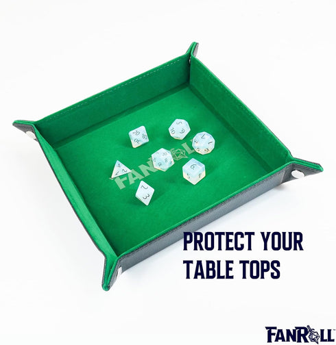 FanRoll Fold Up Velvet Dice Tray: Green with PU Leather Backing, Role Playing Game Accessories for Dungeons