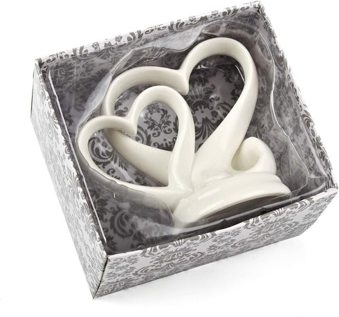 KateMelon Wedding Accessories Double Heart Cake Topper, White, 4-3/4-Inch Tall