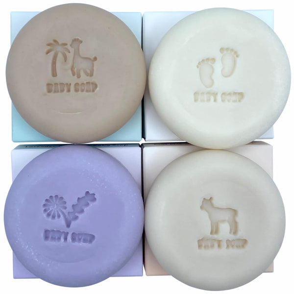 Set of 4 Organic Baby Soap Bars - Lavender-Chamomile, Goat Milk-Honey, Unscented,