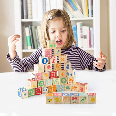 1-3 36 1.7" Wooden ABC Toy Building Blocks for Toddlers PCS Wood Alphabet Number Blocks for Stacking Learning Preschool