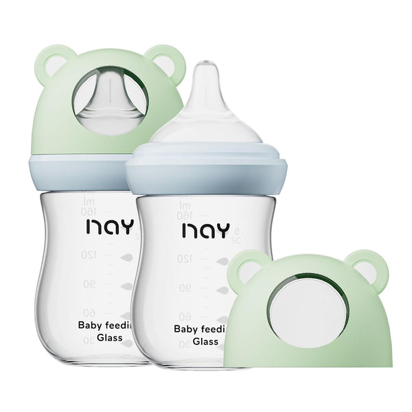 yanyoyo Natural Glass Baby Bottle for Breastfeeding Babies, 5.4oz Anti-Colic Baby Bottle