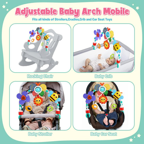 Adjustable Baby Stroller Arch Toys, Crib Mobile with Sensory Play Accessories for 0-24 Months Toddler Toys