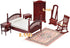 iLAND Vintage Dollhouse Furniture Set, 1/12 Scale Mahogany Bedroom Furniture, 7pcs Including Bed & Mirror