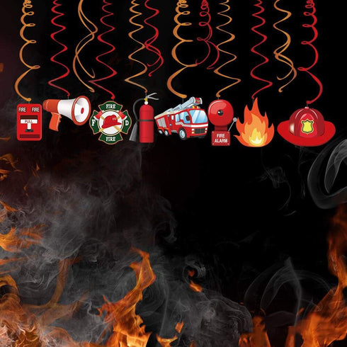 Fire Truck Hanging Swirl Decorations, 30 Ct, Firefighter & Fireman Themed Birthday Party Supplies