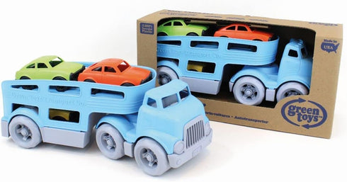 Green Toys Car Carrier, Blue - Kids Toy Vehicle for Pretend Play, Motor Skills, 4 Piece Set, Made in USA, Dishwasher