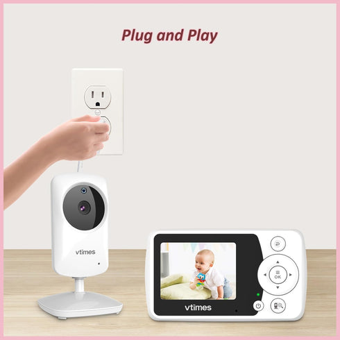 VTimes 2.4" 1000ft, Baby Monitor with Camera and Audio, Video Baby Monitor No WiFi Night Vision LCD Screen Portable
