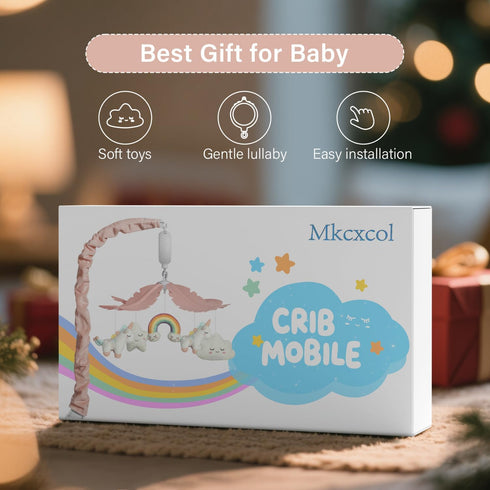 Mkcxcol 35 3 Crib Mobile for Girls - Pink and White Unicorn & Weather Theme, Mobile for Crib with Lullabies & Modes