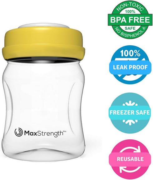 6pc Set 6.oz 180ml Breastmilk Bottles with Leak Proof Lids by Max Strength Pro, Reusable Wide Neck Bottles Best