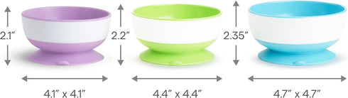 Munchkin Stay Put Suction Bowls, 3 Pack - Baby and Toddler, Blue/Green/Purple
