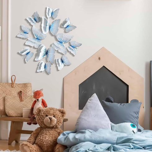 Somotersea 24Pcs 3D Butterfly Wall Decor, Removable Butterfly Decoration for Girls Room, Birthday Party Stickers, Blue