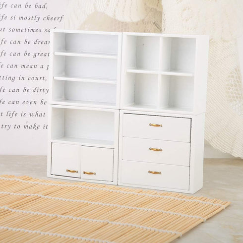 Wooden Display Cabin Miniature Furniture - Dollhouse Kit for Dollhouse Furniture (White, 12)