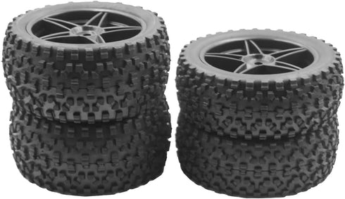 4Pack ShareGoo 12mm Hex Wheel 5 Spoke Rims with High Grip Rubber Tires for 1/10 RC Off-Road Buggy