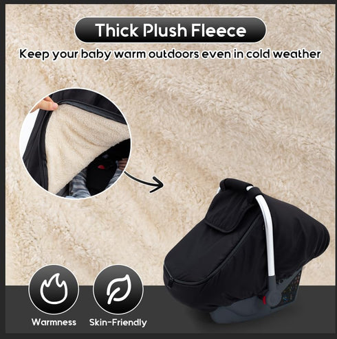 Winter Baby Car Seat Cover, Infant Car Seat Cover with Thickened Fleece Lined, Warm Carseat Covers with Side Breathable