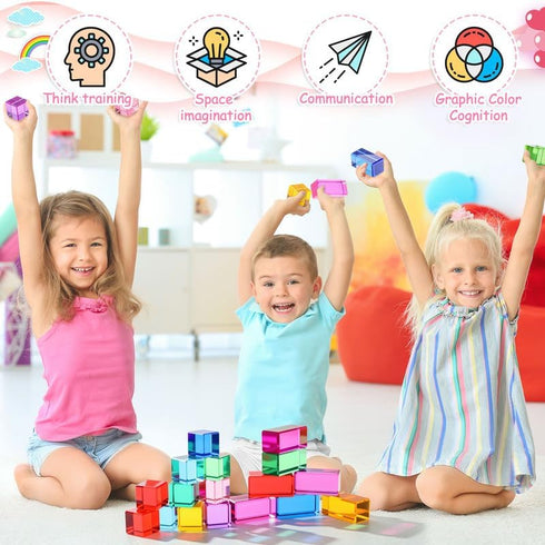 20 Learning(2 Meooeck Pcs Acrylic Gem Cubes Blocks for Kids Translucent Rainbow Building Blocks Crystal Light Shadow