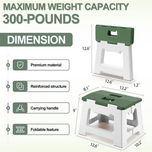 9'' 300 lbs, Folding Step Stools for Kids and Adults, Hold Up to Portable Foldable Step Stool for Toddlers, Plastic
