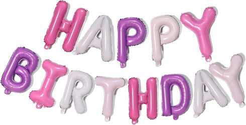 Purple Pink Happy Birthday Balloons Banner - 16 Inch Mylar Foil Letters Sign, Reusable Party Decorations for All Ages