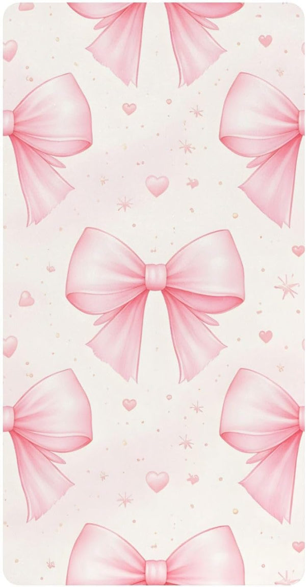 CZXW Bows Light Pink Crib Sheets Fitted 52" x 28" Natural Cotton Soft