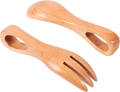 1 Set Wooden Spoon Fork Kid Utensils - Kids Training Tableware, Vintage Style