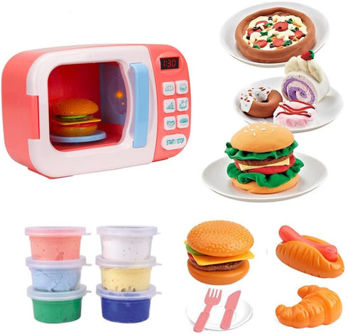 BoterLun Set 6 3+ Microwave Toys Kitchen Play with Light Sound,Kids Pretend Play Electronic Oven with Play Food