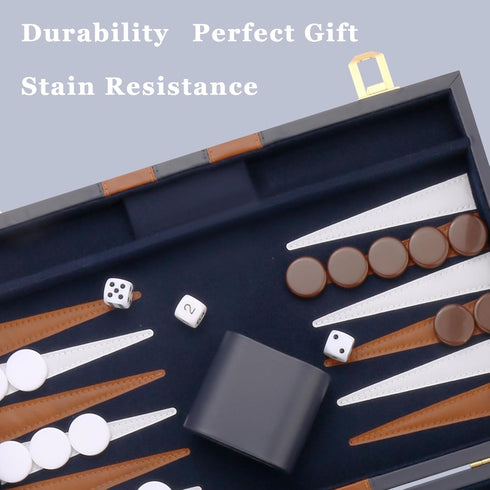 Backgammon Set - Classic Board Game with Premium Leather Case - Portable Travel Game Set for Adults, Kids