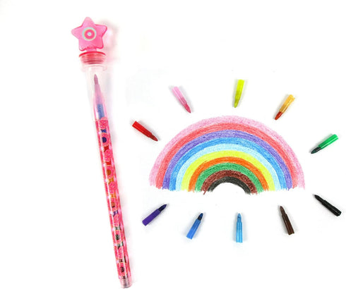 24 2 1 TINYMILLS Pcs Donuts in Stackable Stacking Crayon with Extra Stamper Topper, Kids Party Favors, Goodie Bag