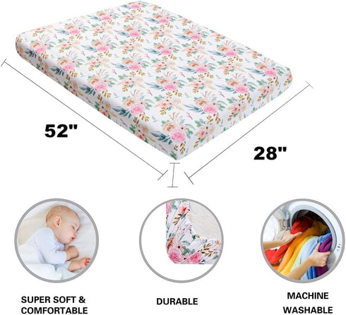 Jola's House 4 Pack Baby Girl Crib Sheets Fitted Pink Crib Sheet Portable Mattress Cover or Toddler Bed Sheets