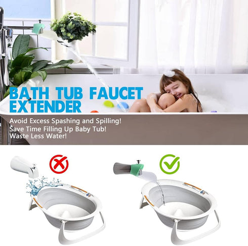 Bath Helper - Bath Tub Faucet Extender - Guides Water Directly from Faucet to Baby Bath Tub Without Excessive Water Waste and Splashing (Green)