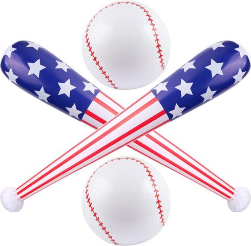 4 Pcs American Flag Inflatable Baseball & Bat - Blow Up Beach Ball, Sports Theme Party Favors for Kids Adult Pool Beach