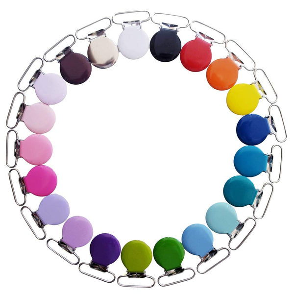 21 Enamel Metal Round Pacifier Clips - Baby Clips for DIY Craft Supplies, Dummy Soother, Bib Toy Holder