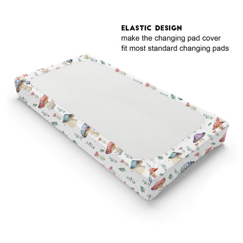 Watercolor Mushroom Forest Changing Pad Covers - Colorful Baby Diaper Change Table Sheets for Boy Girl, 32''x16''