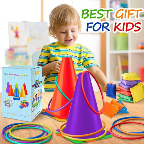 Eocolz 3 in 1 Carnival Games Set - Soft Plastic Cones, Bean Bags, Ring Toss Games for Kids Birthday Party Supplies