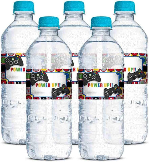 Game On Video Gamer Birthday Party Waterproof Water Bottle Sticker Wrappers - 20 Labels by AmandaCreation