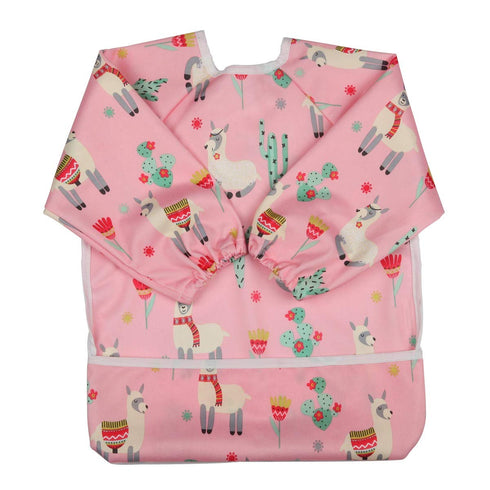 Baby Bib Sleeved Shirt with Pocket for Toddler Painting Girls, 1-3 years (Pink Alpaca)