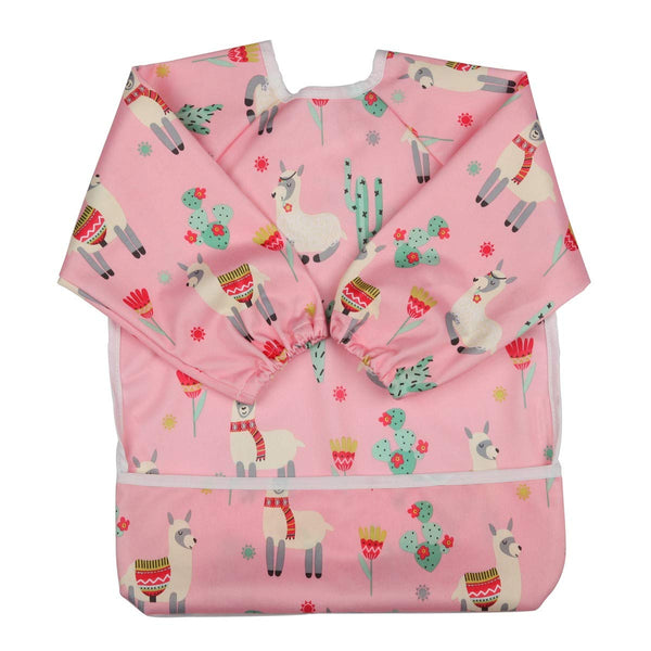 Baby Bib Sleeved Shirt with Pocket for Toddler Painting Girls, 1-3 years (Pink Alpaca)