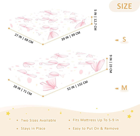 CZXW 52" 28" Pink Bows Polka Dots Crib Sheets Fitted x Natural Cotton Soft & Breathable for Baby Crib Mattress