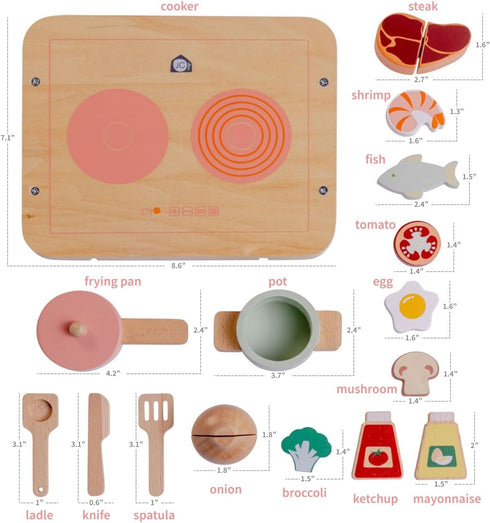 16 Set 3+ JC Toys Parfait Collection | Real Wood Piece Kitchen Chef | for Dolls and Stuffed Animals Ages | Twiggly Toys