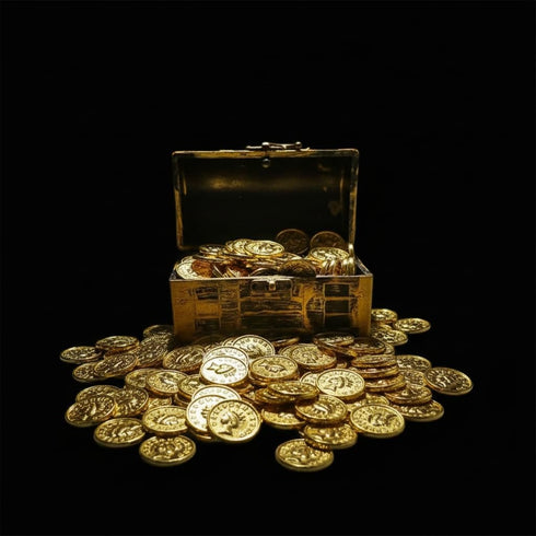 Set, 100 Vintage Miniature Gold Bars Pieces Dollhouse Treasure Chest Collection, Metallic Gold Finish, Display