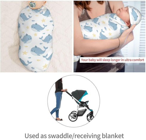 Sets Whales with Fishes Newborn Swaddle Blankets Hat Soft Baby Receiving Blanket Swaddle Sack for Baby Shower Infant