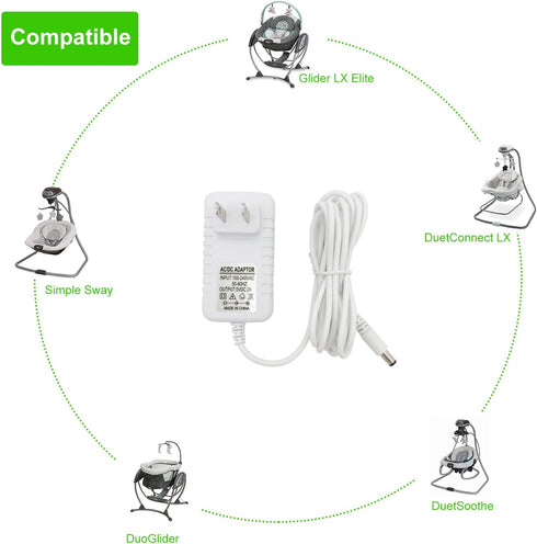 Duetsoothe Power Cord, 5V Adapter Replacement for Graco Swing Dreamglider/Duoglider/Simple Sway Swing and Nova Baby Swing, 6 ft Charger Cable